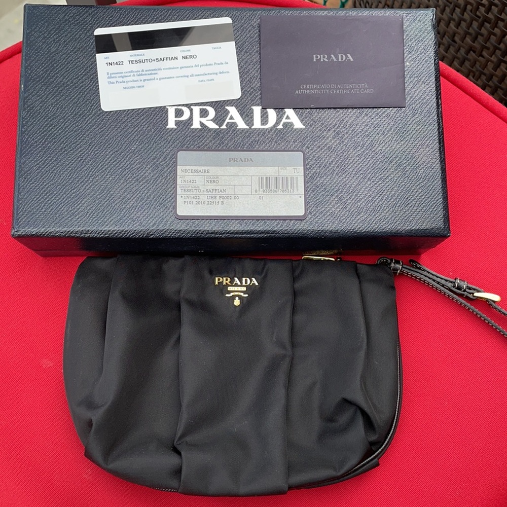 ⛔️SOLD⛔️ PRADA Black Wristlet with Gold accents. - Picture 1 of 16